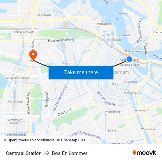 Centraal Station to Bos En Lommer map