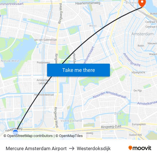 Mercure Amsterdam Airport to Westerdoksdijk map