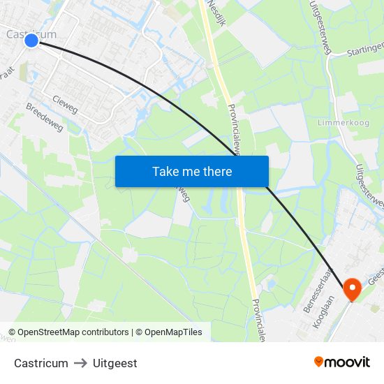 Castricum to Uitgeest map