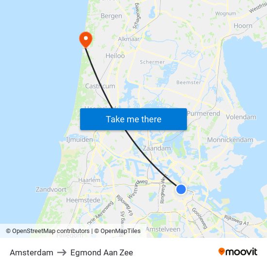 Amsterdam to Egmond Aan Zee map