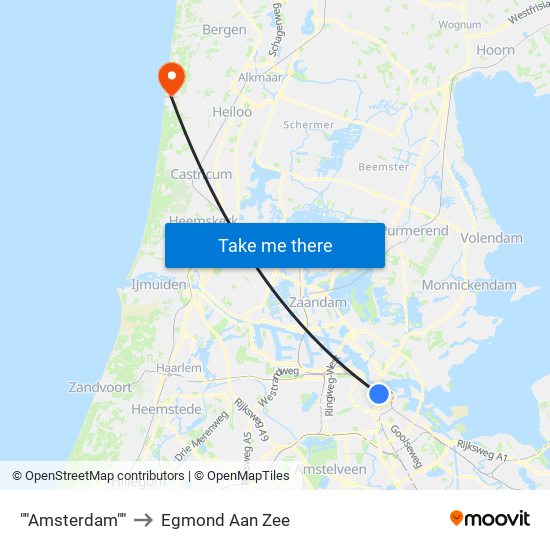 ""Amsterdam"" to Egmond Aan Zee map