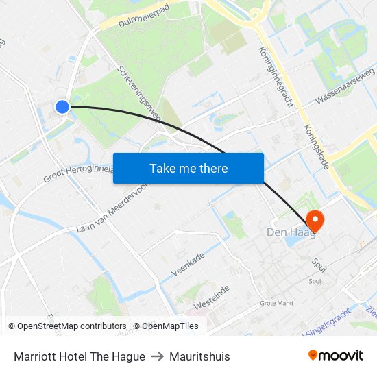 Marriott Hotel The Hague to Mauritshuis map