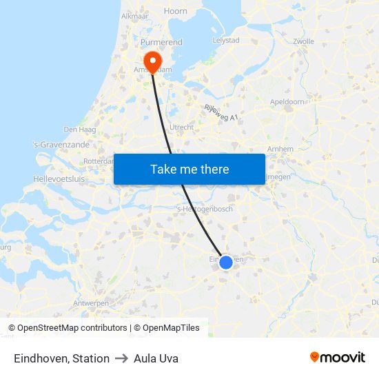 Eindhoven, Station to Aula Uva map