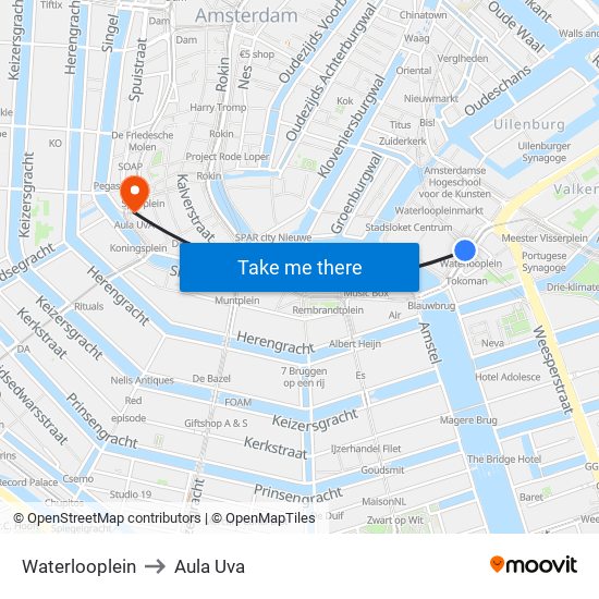 Waterlooplein to Aula Uva map