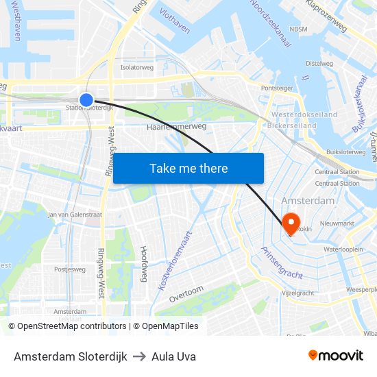 Amsterdam Sloterdijk to Aula Uva map