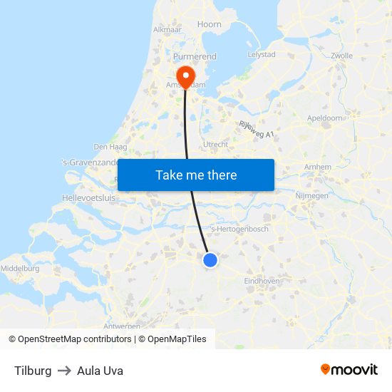 Tilburg to Aula Uva map