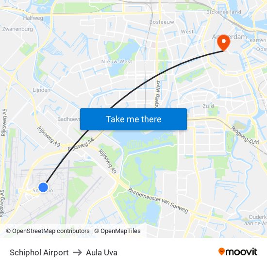 Schiphol Airport to Aula Uva map