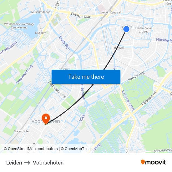 Leiden to Voorschoten map