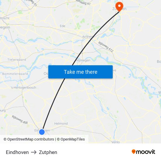 Eindhoven, Nieuwe Emmasingel 10 to Zutphen map