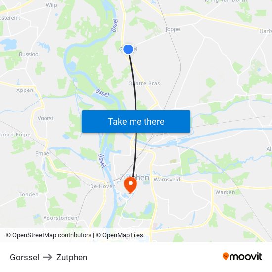Gorssel to Zutphen map
