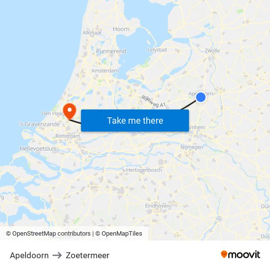 Apeldoorn to Zoetermeer map