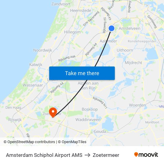 Amsterdam Schiphol Airport AMS to Zoetermeer map