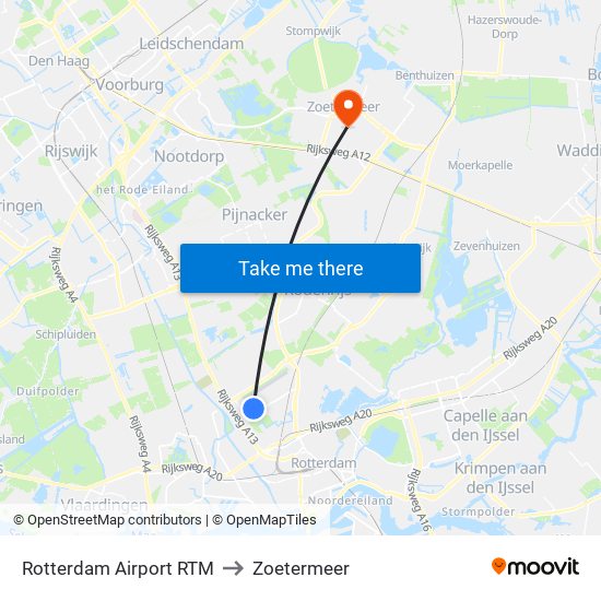 Rotterdam Airport RTM to Zoetermeer map