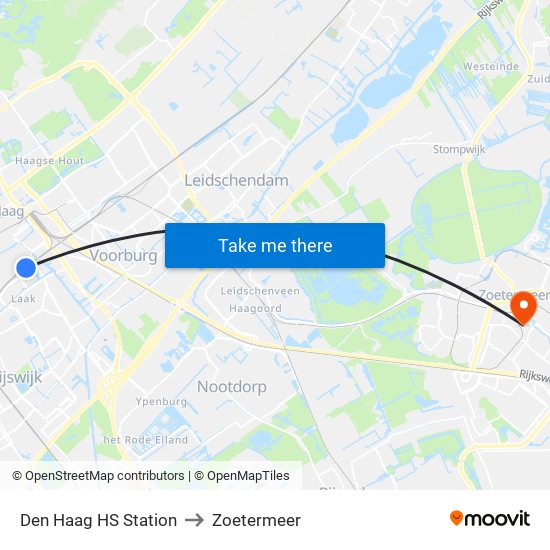 Den Haag HS Station to Zoetermeer map