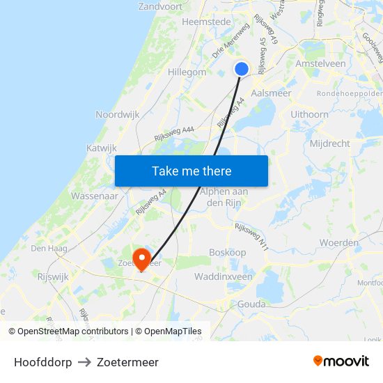 Hoofddorp to Zoetermeer map