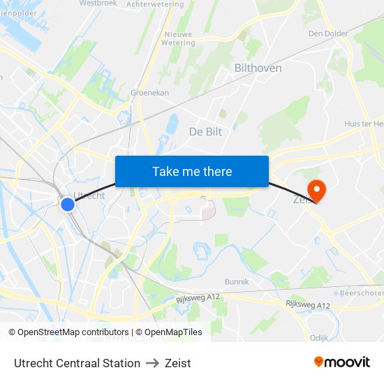 Utrecht Centraal Station to Zeist map