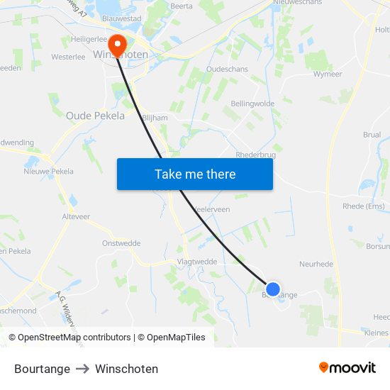 Bourtange to Winschoten map