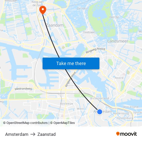 Amsterdam to Zaanstad map