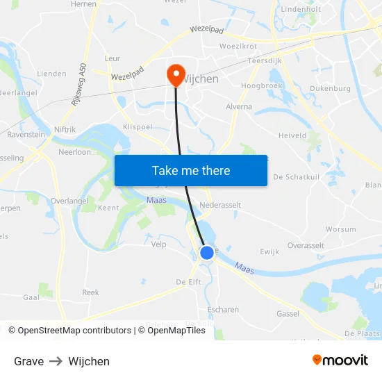 Grave to Wijchen map