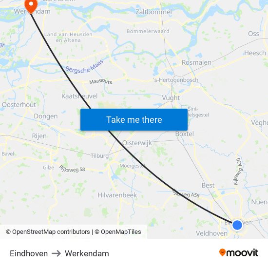 Eindhoven, Nieuwe Emmasingel 10 to Werkendam map