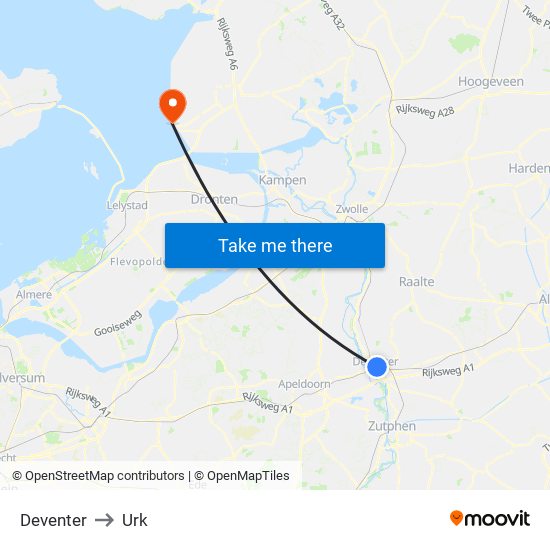 Deventer to Urk map