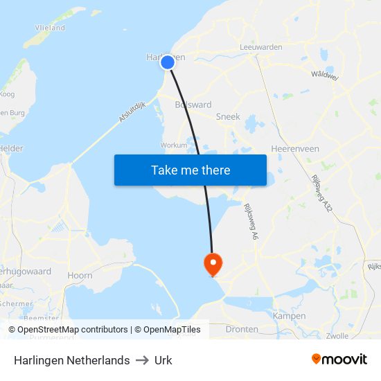 Harlingen Netherlands to Urk map