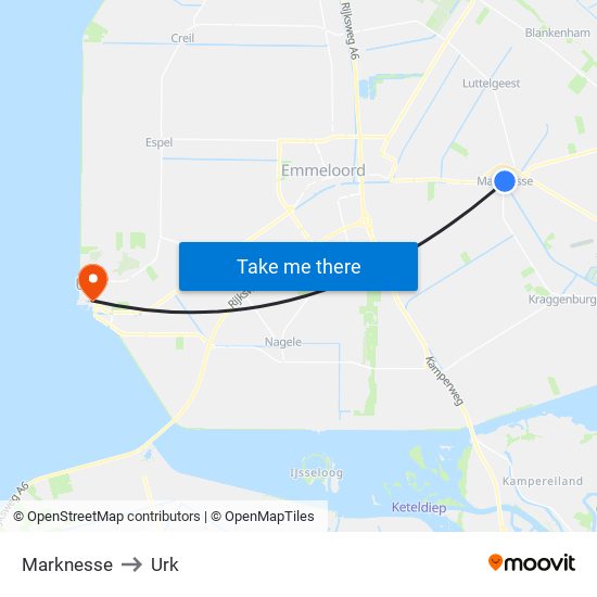 Marknesse to Urk map