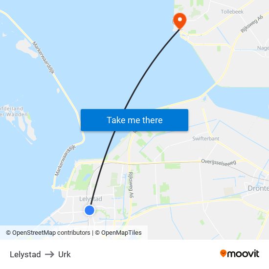 Lelystad to Urk map