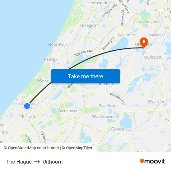 The Hague to Uithoorn map