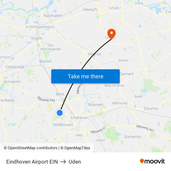 Eindhoven Airport EIN to Uden map