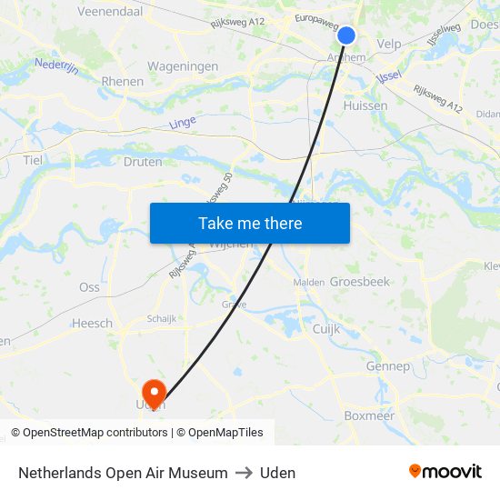 Netherlands Open Air Museum to Uden map