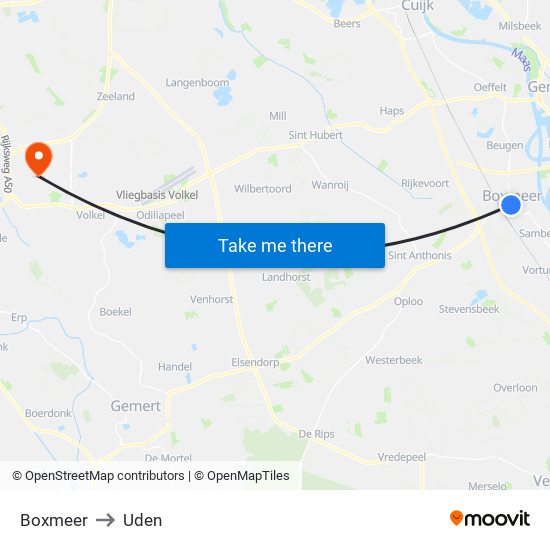Boxmeer to Uden map