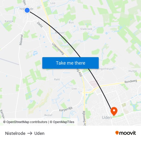 Nistelrode to Uden map