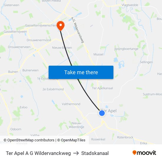 Ter Apel A G Wildervanckweg to Stadskanaal map