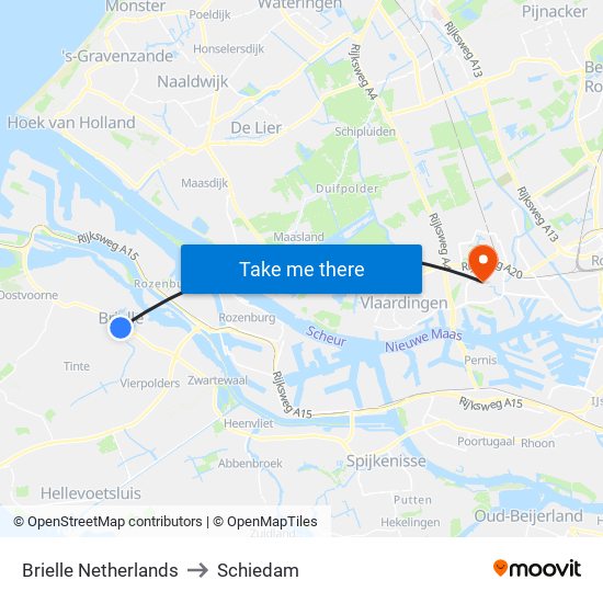 Brielle Netherlands to Schiedam map