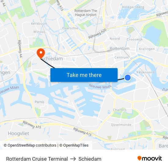 Rotterdam Cruise Terminal to Schiedam map