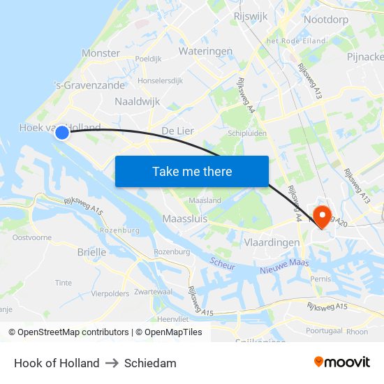 Hook of Holland to Schiedam map