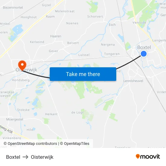 Boxtel to Oisterwijk map