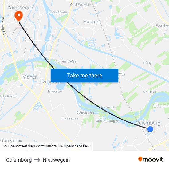 Culemborg to Nieuwegein map
