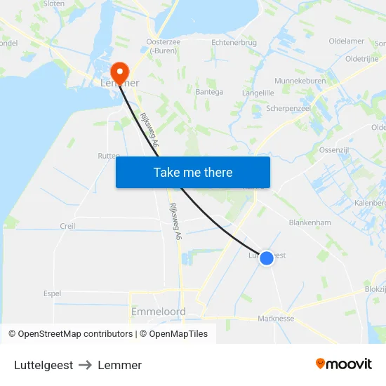 Luttelgeest to Lemmer map
