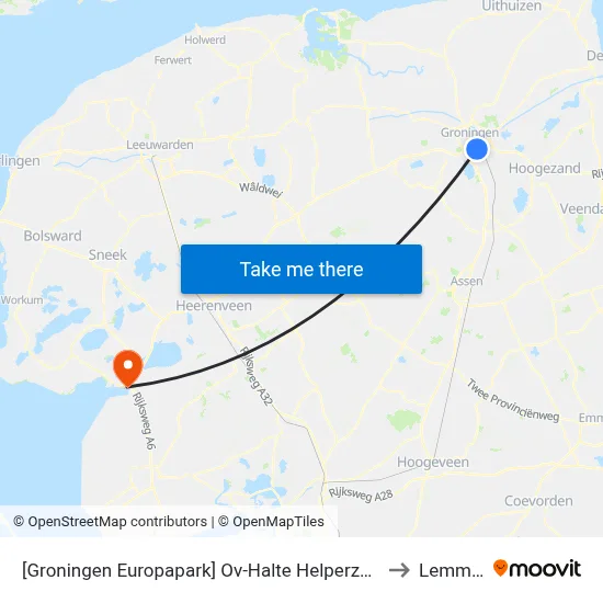 [Groningen Europapark] Ov-Halte Helperzoom to Lemmer map