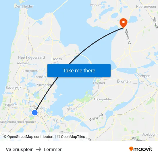 Valeriusplein to Lemmer map