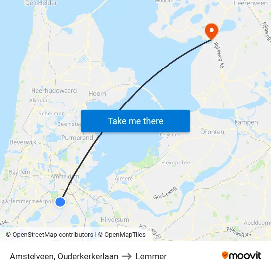 Amstelveen, Ouderkerkerlaan to Lemmer map