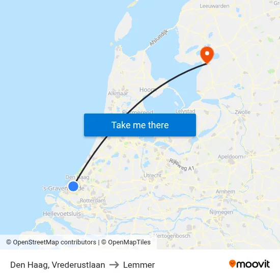 Den Haag, Vrederustlaan to Lemmer map