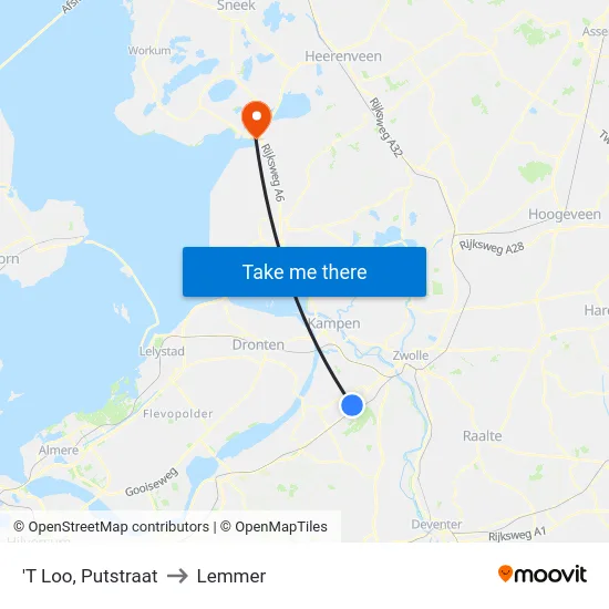'T Loo, Putstraat to Lemmer map