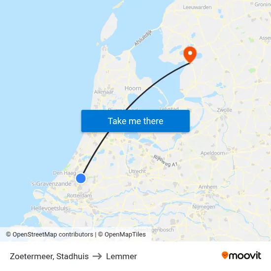 Zoetermeer, Stadhuis to Lemmer map
