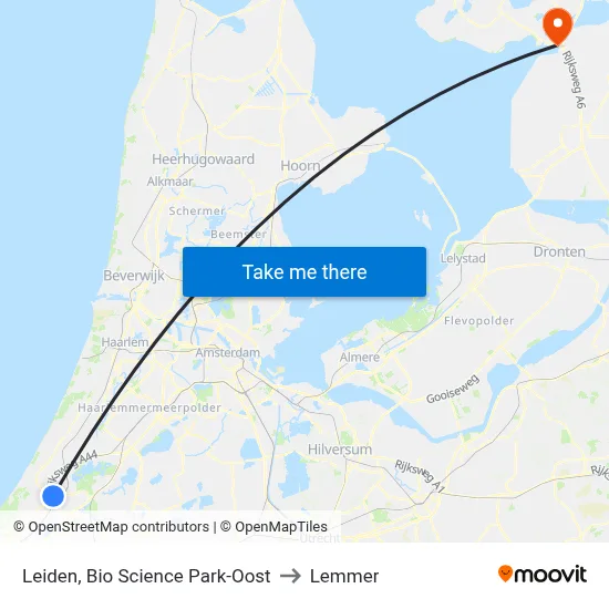 Leiden, Bio Science Park-Oost to Lemmer map