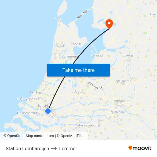Station Lombardijen to Lemmer map