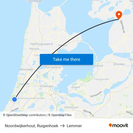 Noordwijkerhout, Ruigenhoek to Lemmer map