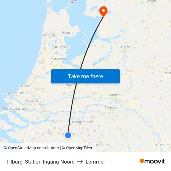 Tilburg, Station Ingang Noord to Lemmer map